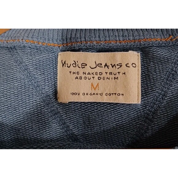 Nudie Jeans Co Sweatshirt Mens M 100% Organic Cotton Crew Neck Blue Jumper - Picture 6 of 9